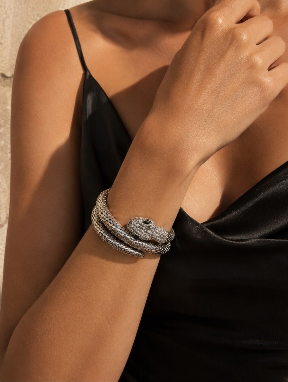 Crystal Snake Wrap Bracelet Silver Serpent Cuff